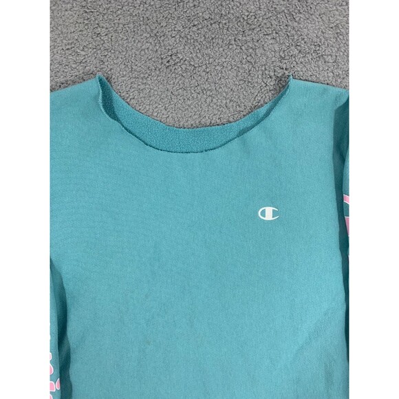 Champion Cropped Long Sleeve Pull-over Sweater Blue Pink White Sporty Preppy - Picture 2 of 16
